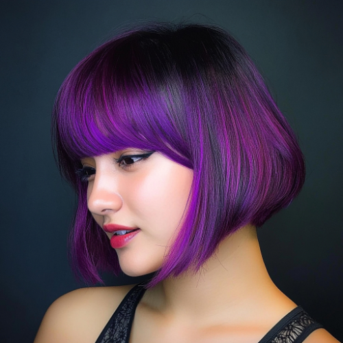 Vibrant purple bob with textured layers