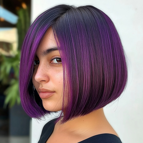 Vibrant purple bob with a chic and trendy look