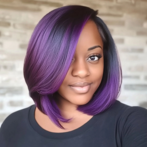 Elegant purple bob hairstyle with sleek finish