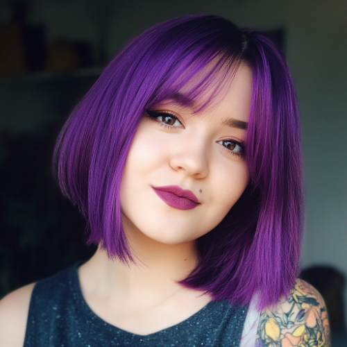 Stylish purple bob haircut with a textured appearance