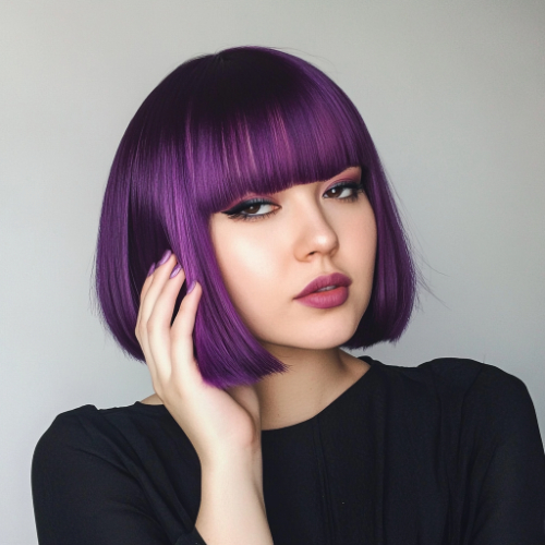 Modern purple bob with smooth, straight edges