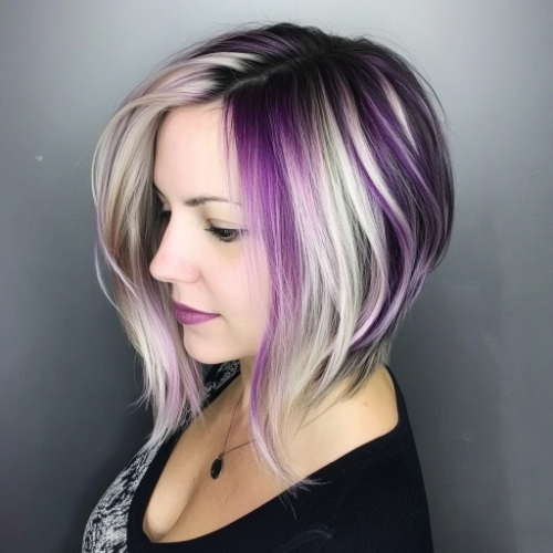 Elegant purple bob with sleek lines and a sophisticated look