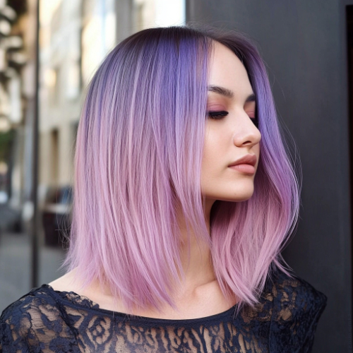 Modern purple bob hairstyle with a textured and voluminous appearance