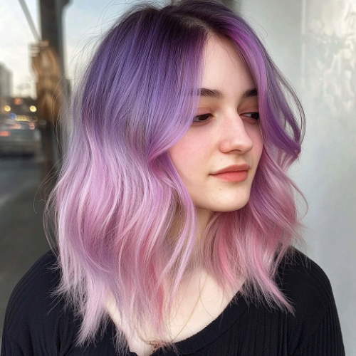 Playful purple bob with a chic and stylish cut