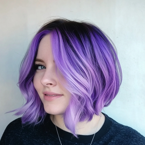 Vibrant purple bob hairstyle with a contemporary and sleek look