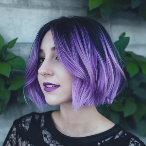 Sophisticated purple bob with smooth, voluminous ends