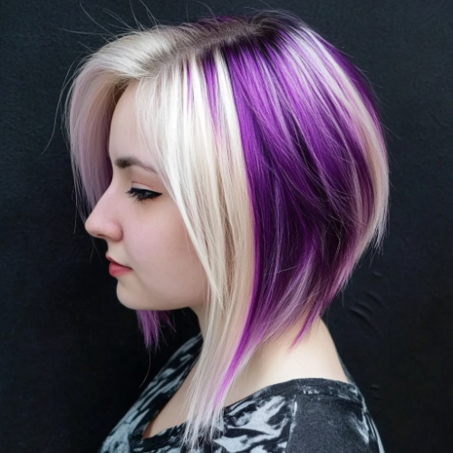 Modern purple bob hairstyle with an elegant and sleek design