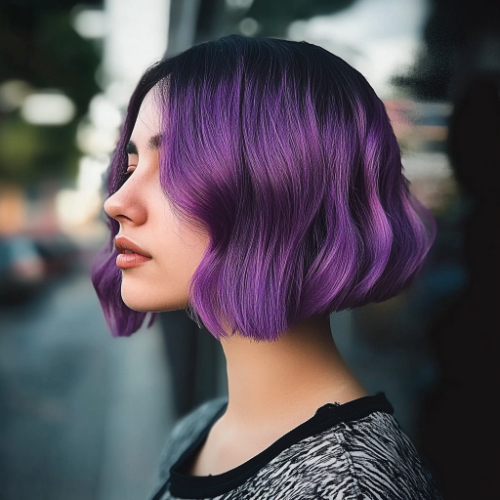 Modern purple bob haircut with voluminous ends