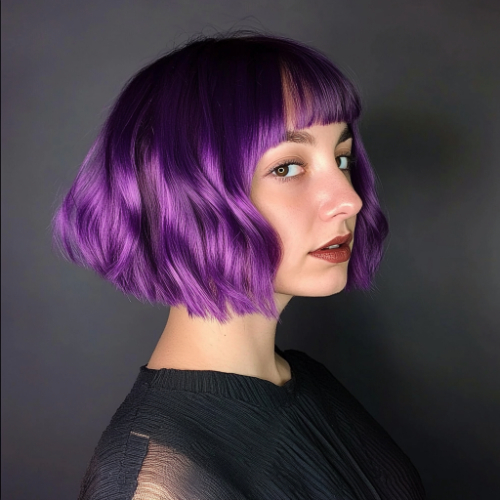 Elegant purple bob hairstyle with smooth finish