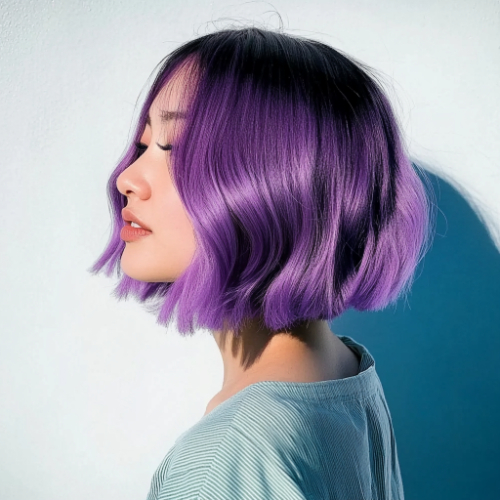 Chic purple bob haircut with subtle waves