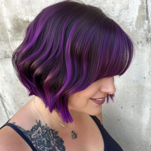 Short purple bob with a sleek, polished appearance