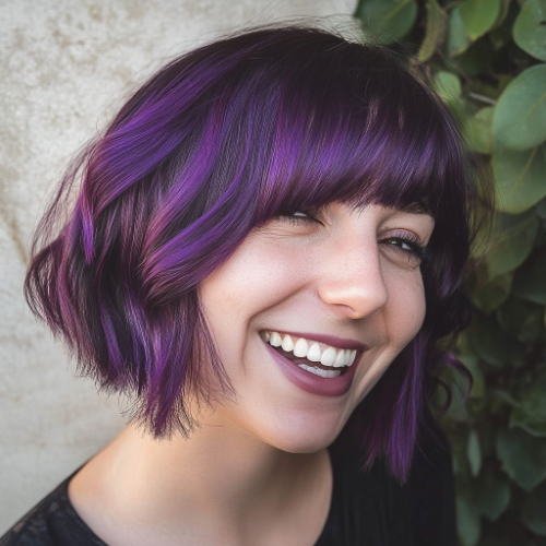 Edgy purple bob haircut with asymmetrical cut