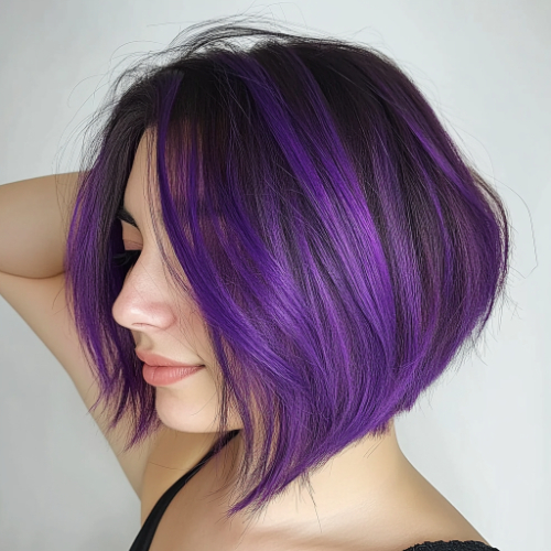 Stylish purple bob with a tousled, carefree look