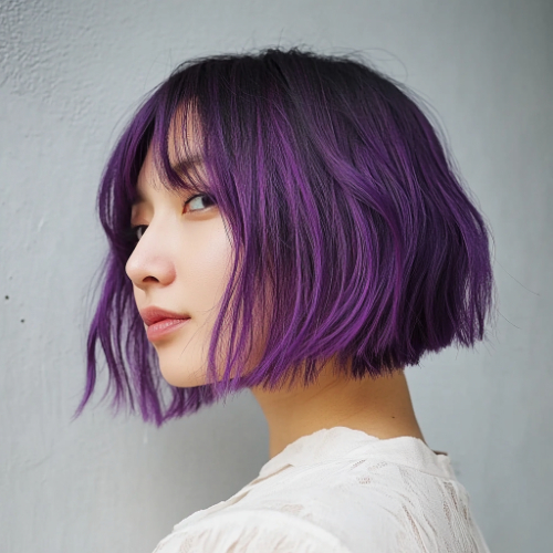 Purple bob with bold color and sharp edges