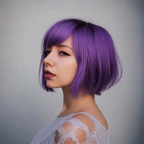 Sleek purple bob haircut with a modern touch