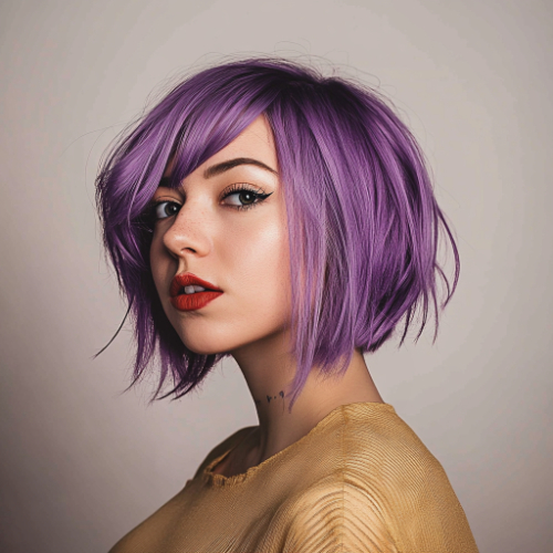 Trendy purple bob with a chic, contemporary style