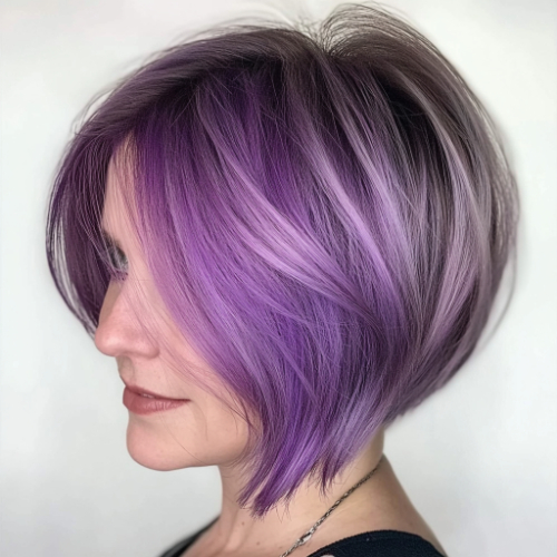 Bold purple bob with an edgy and stylish appearance