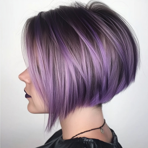 Modern purple bob hairstyle featuring a sleek and polished look