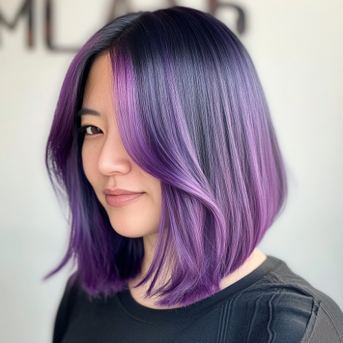 Chic purple bob haircut with elegant layers