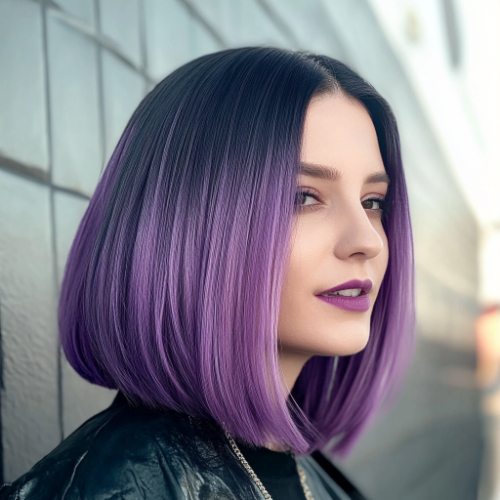 Glamorous purple bob with smooth, shiny finish