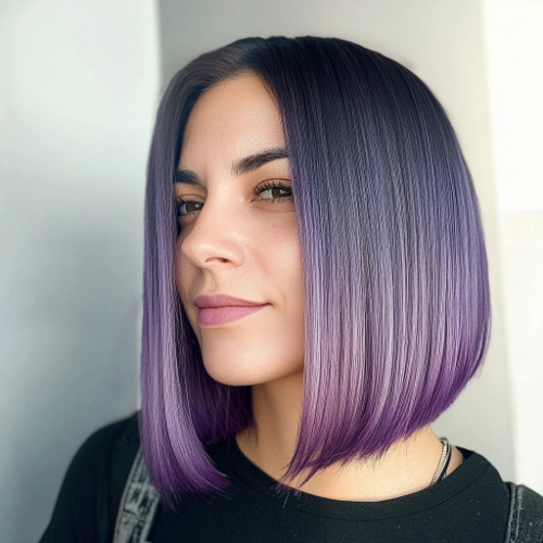 Edgy purple bob with a modern, sharp cut