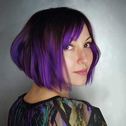 Elegant purple bob haircut with smooth lines and volume