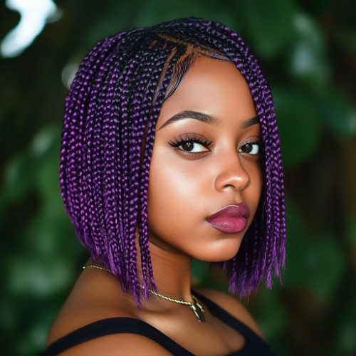 Elegant purple bob haircut with a sleek finish