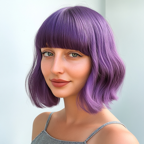 Vibrant purple bob with playful, textured layers