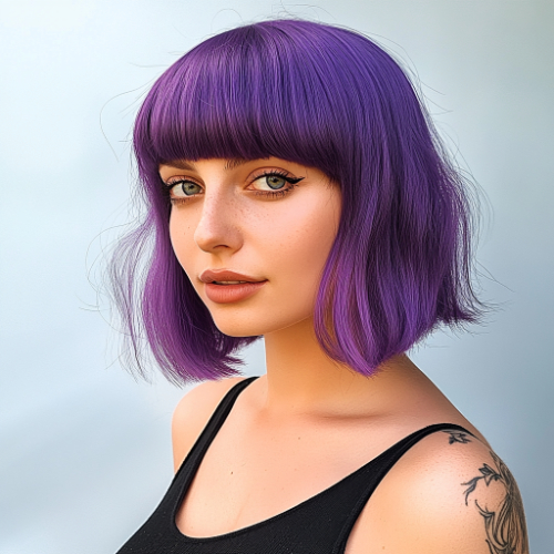 Modern purple bob with a sleek, edgy design