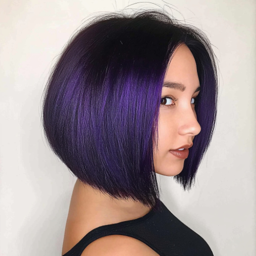 Sophisticated purple bob with smooth texture and shine