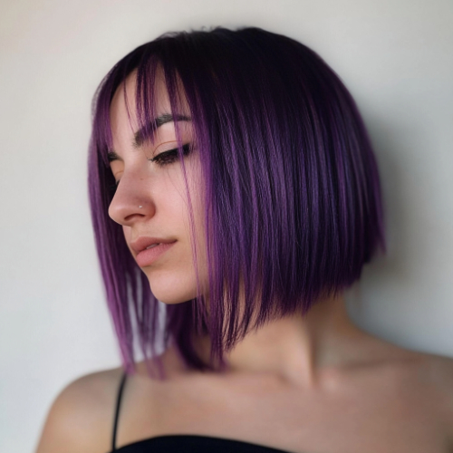 Modern purple bob with textured and voluminous ends