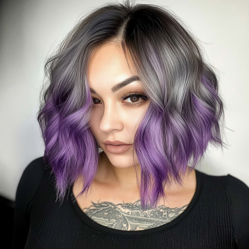 Trendy purple bob with playful and edgy style