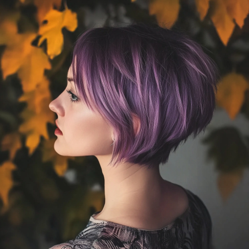 Elegant purple bob haircut with a refined and sleek appearance