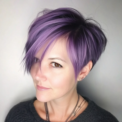 Glamorous purple bob hairstyle with a sleek and modern look