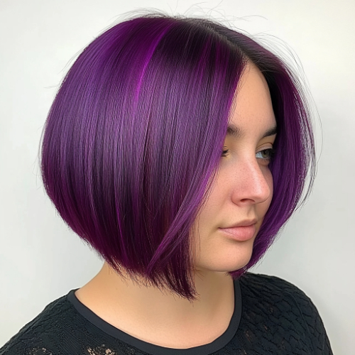 Chic purple bob with a smooth and polished finish