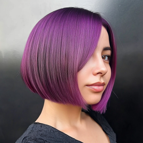 Trendy purple bob hairstyle with an edgy and contemporary style