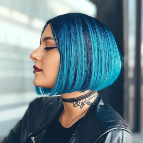 vibrant blue bob hairstyle