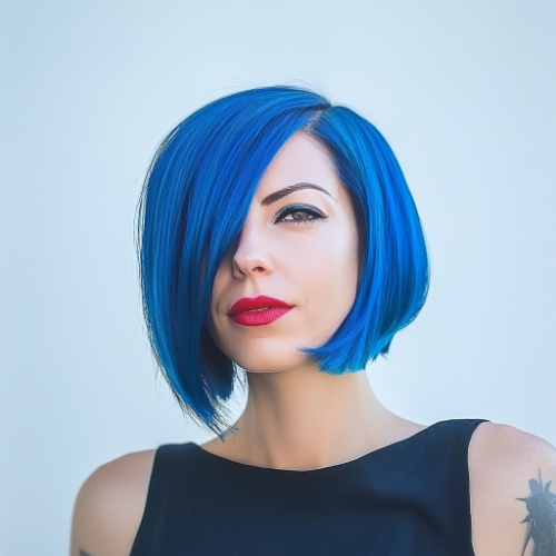 sleek blue bob haircut