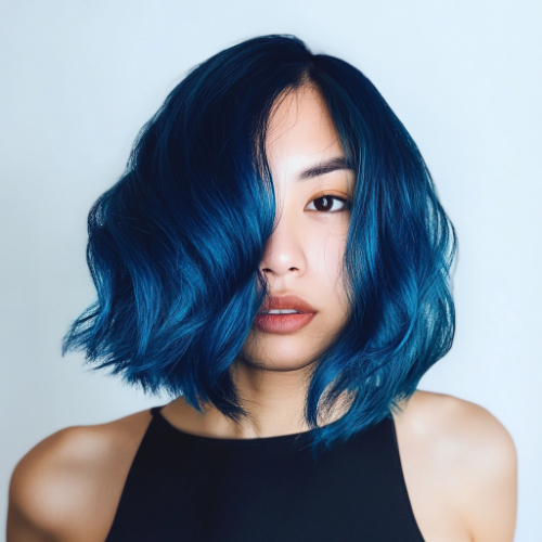 chic blue bob hairstyle