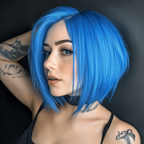 youthful blue bob cut