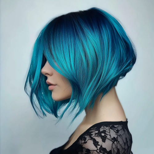 vivid blue bob cut