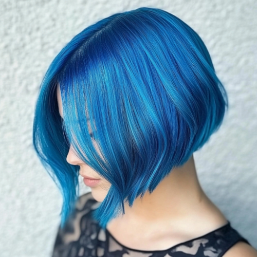 edgy blue bob look