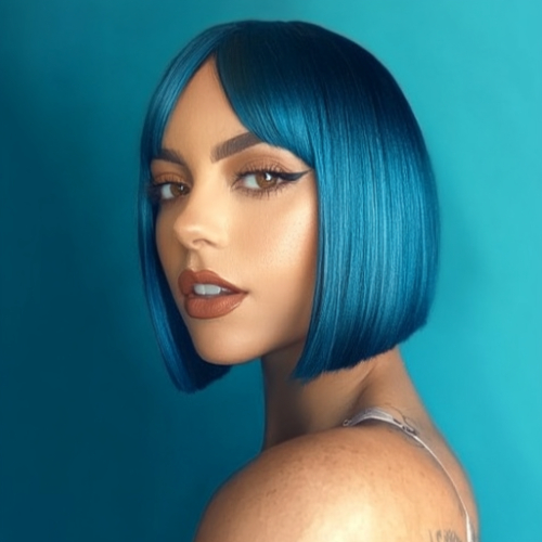 bold blue bob cut