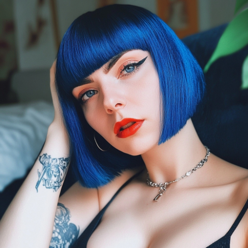 youthful blue bob hairstyle