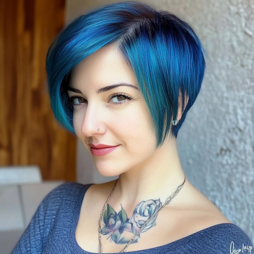 bold blue bob hairstyle