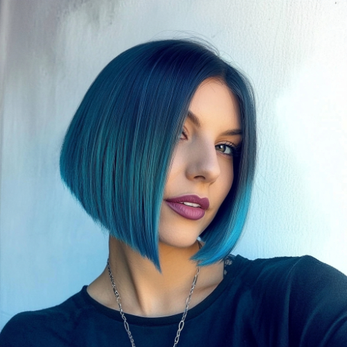 vibrant blue bob haircut