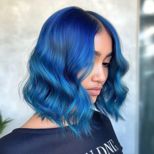 stylish blue bob look