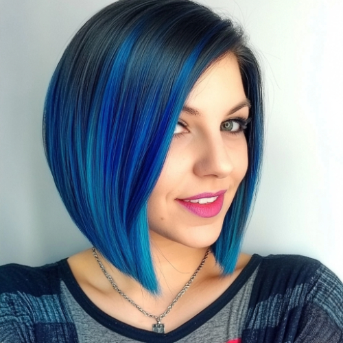 sophisticated blue bob look