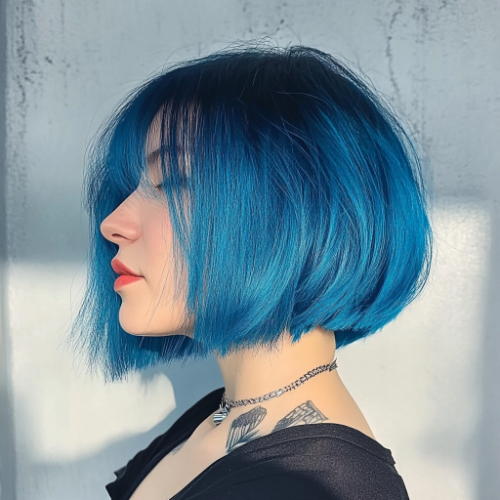 stylish blue bob look