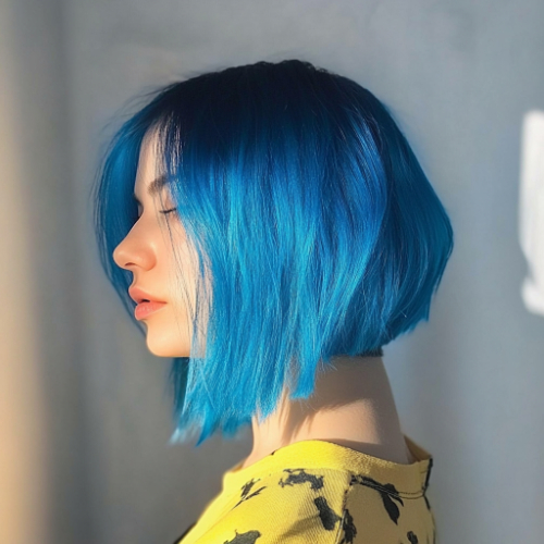 playful blue bob hairstyle